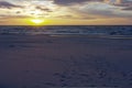 Baltic sea at sunset time, poland, Leba. Royalty Free Stock Photo